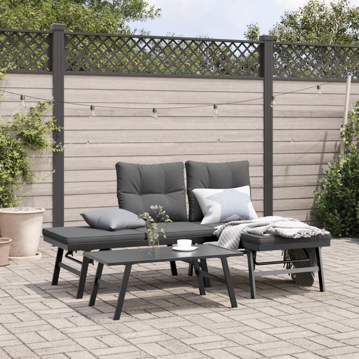 Ensemble de bancs de jardin avec coussins 3 pcs noir - Photo n°1