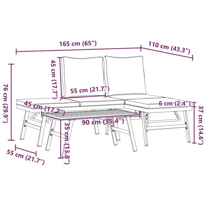 Ensemble de bancs de jardin avec coussins 3 pcs noir - Photo n°9