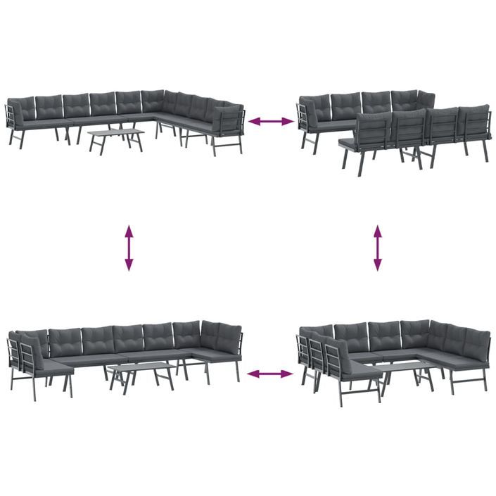 Ensemble de bancs de jardin avec coussins 5 pcs noir - Photo n°5