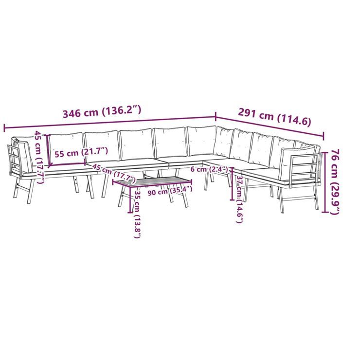 Ensemble de bancs de jardin avec coussins 5 pcs noir - Photo n°9