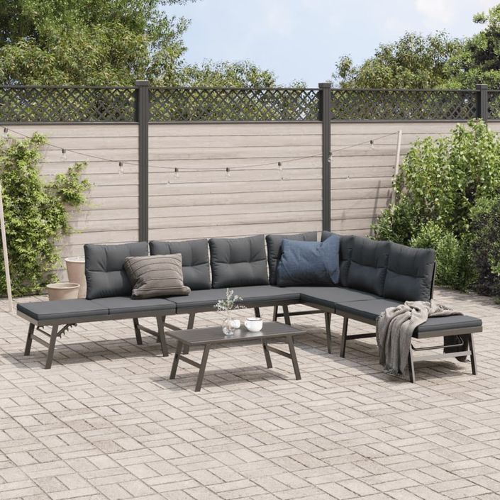 Ensemble de bancs de jardin avec coussins 5 pcs noir - Photo n°1