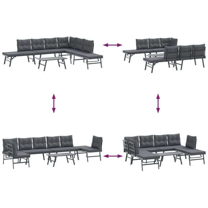 Ensemble de bancs de jardin avec coussins 5 pcs noir - Photo n°8