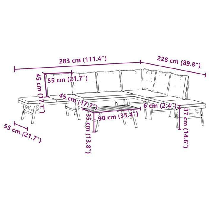 Ensemble de bancs de jardin avec coussins 5 pcs noir - Photo n°11