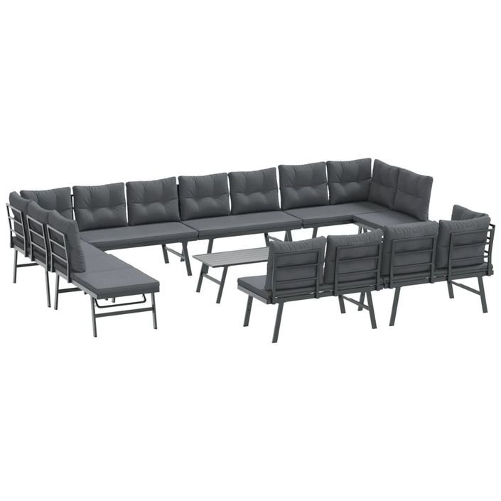 Ensemble de bancs de jardin avec coussins 9 pcs noir - Photo n°2