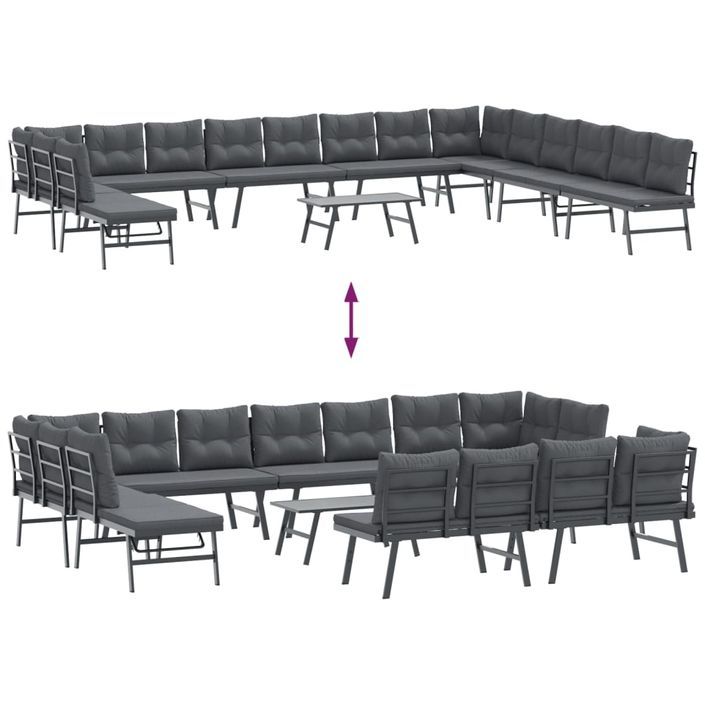 Ensemble de bancs de jardin avec coussins 9 pcs noir - Photo n°8