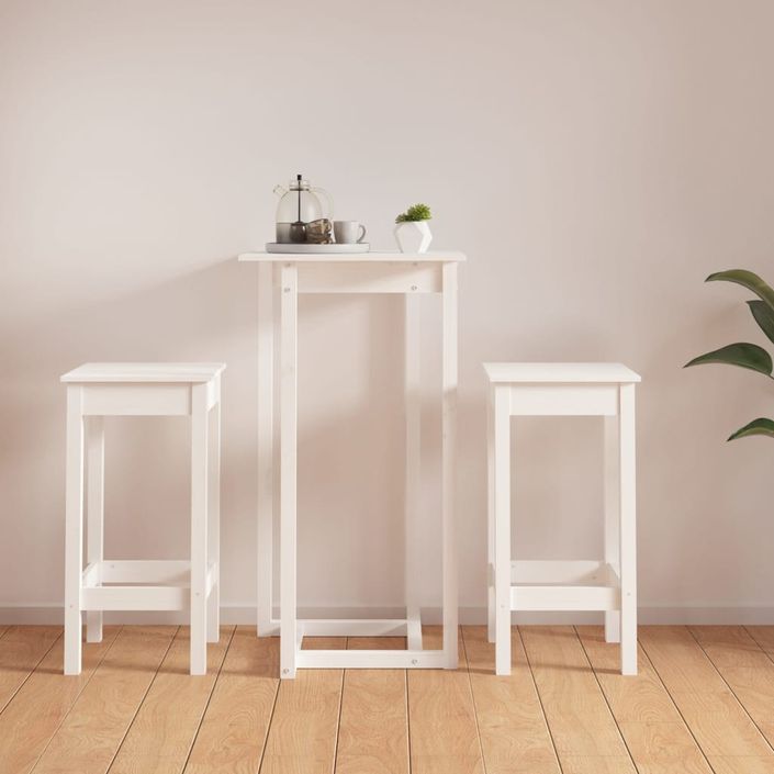 Ensemble de bar 3 pcs Blanc Bois de pin massif - Photo n°1