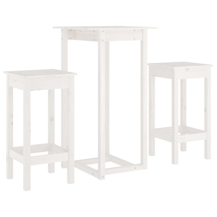 Ensemble de bar 3 pcs Blanc Bois de pin massif - Photo n°2