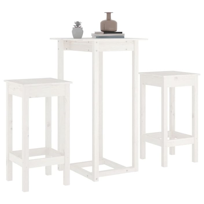 Ensemble de bar 3 pcs Blanc Bois de pin massif - Photo n°4