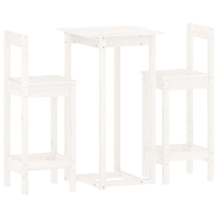 Ensemble de bar 3 pcs Blanc Bois de pin massif - Photo n°2