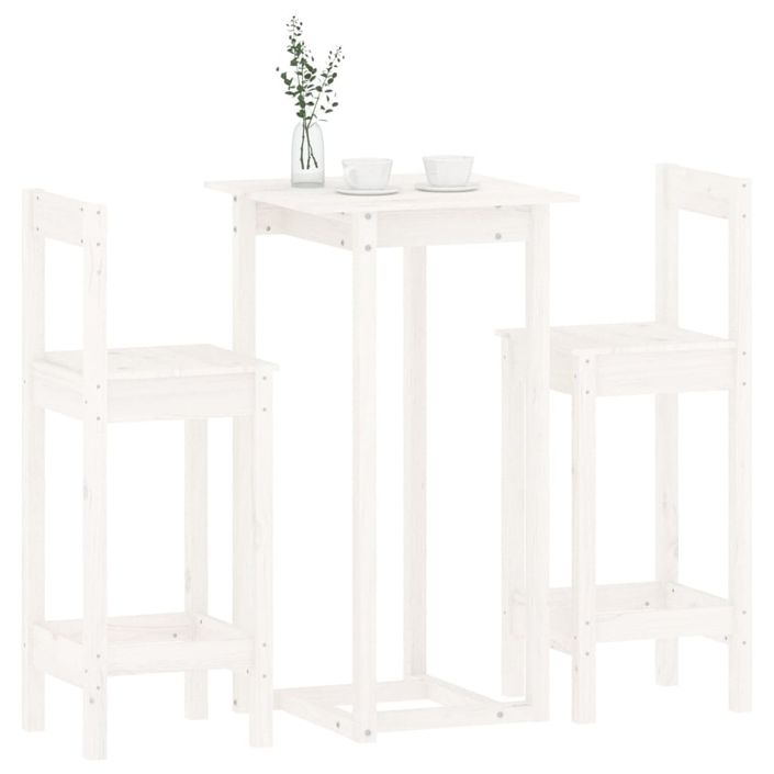 Ensemble de bar 3 pcs Blanc Bois de pin massif - Photo n°4