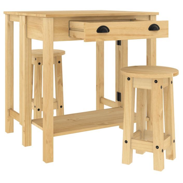 Ensemble de bar 3 pcs bois de pin massif - Photo n°5