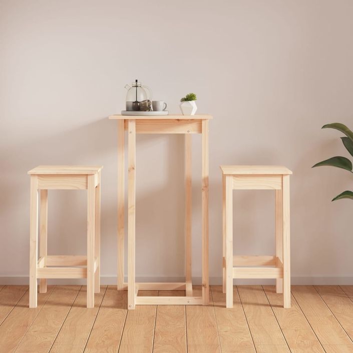 Ensemble de bar 3 pcs Bois de pin massif - Photo n°1