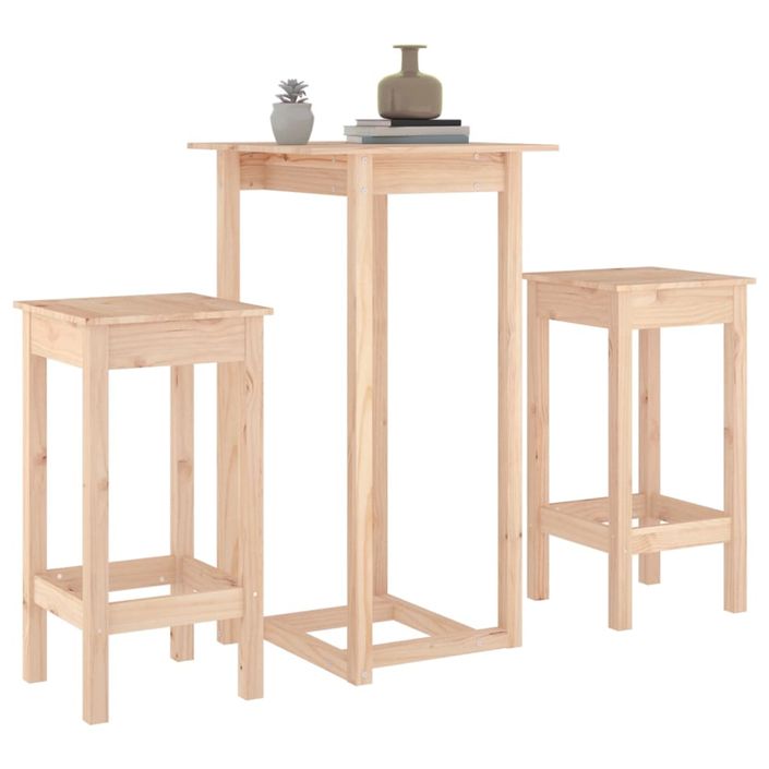 Ensemble de bar 3 pcs Bois de pin massif - Photo n°4