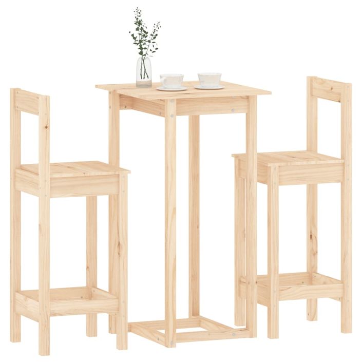 Ensemble de bar 3 pcs Bois de pin massif - Photo n°4