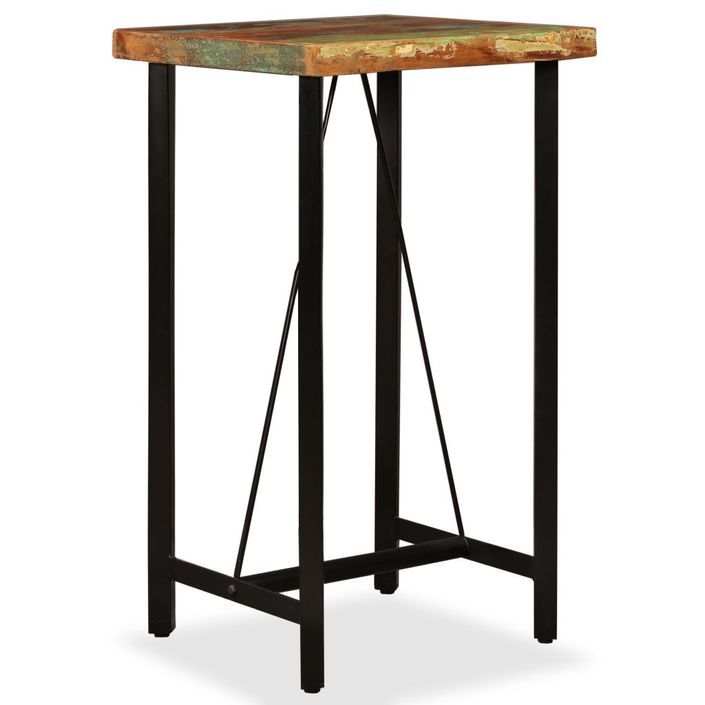 Ensemble de bar 3 pcs Bois massif recyclé et cuir véritable - Photo n°2