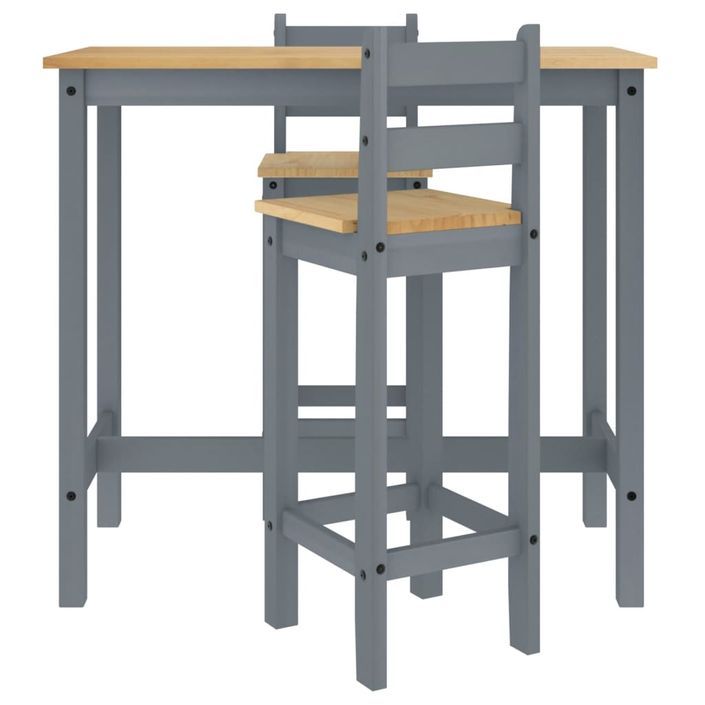 Ensemble de bar 3 pcs Gris Bois de pin massif - Photo n°4