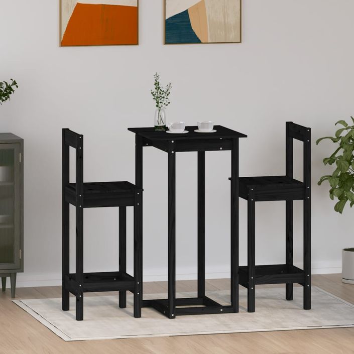 Ensemble de bar 3 pcs Noir Bois de pin massif - Photo n°1