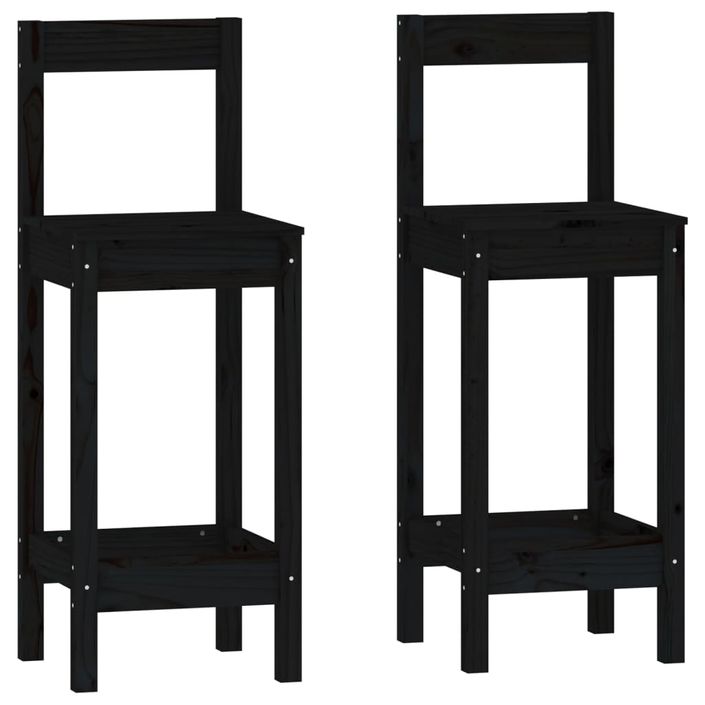 Ensemble de bar 3 pcs Noir Bois de pin massif - Photo n°5