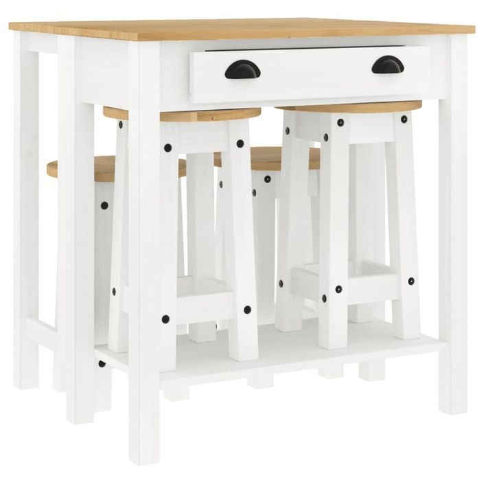 Ensemble de bar 5 pcs Blanc Bois de pin massif - Photo n°1