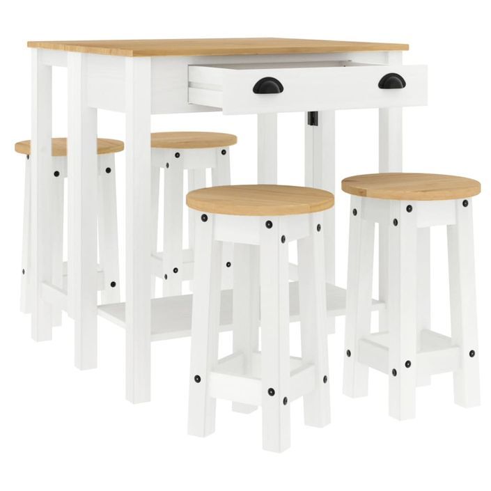 Ensemble de bar 5 pcs Blanc Bois de pin massif - Photo n°4