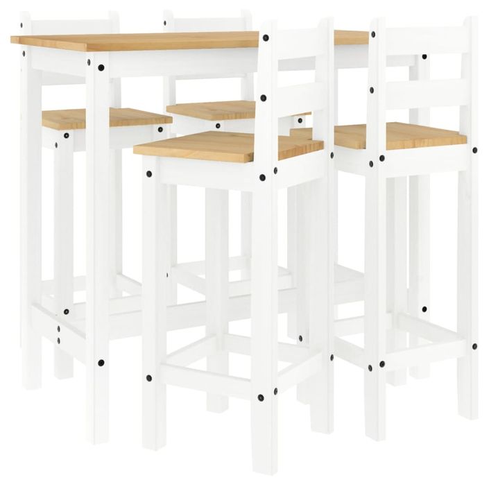 Ensemble de bar 5 pcs Blanc Bois de pin massif - Photo n°1