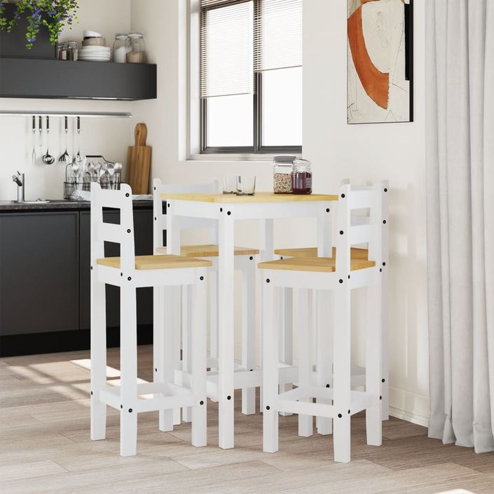 Ensemble de bar 5 pcs Blanc Bois de pin massif - Photo n°3