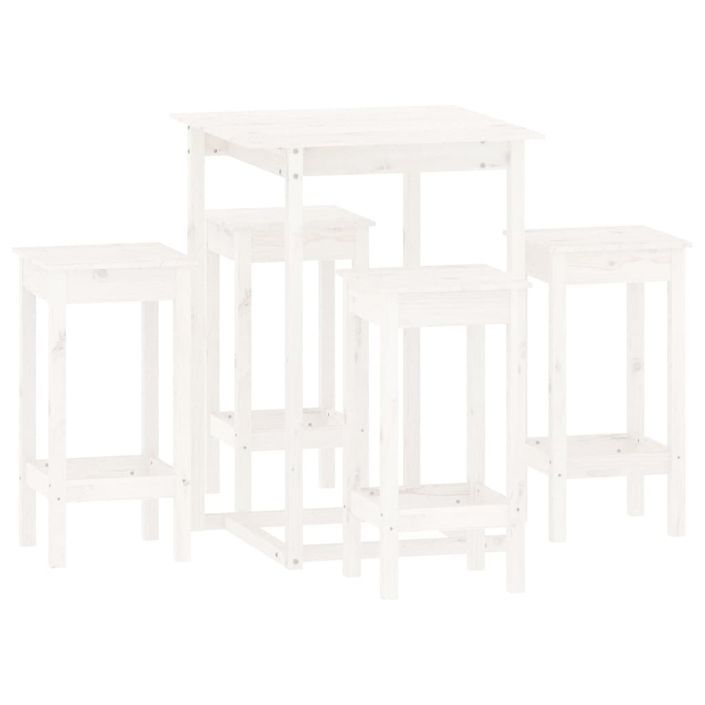 Ensemble de bar 5 pcs Blanc Bois de pin massif - Photo n°2