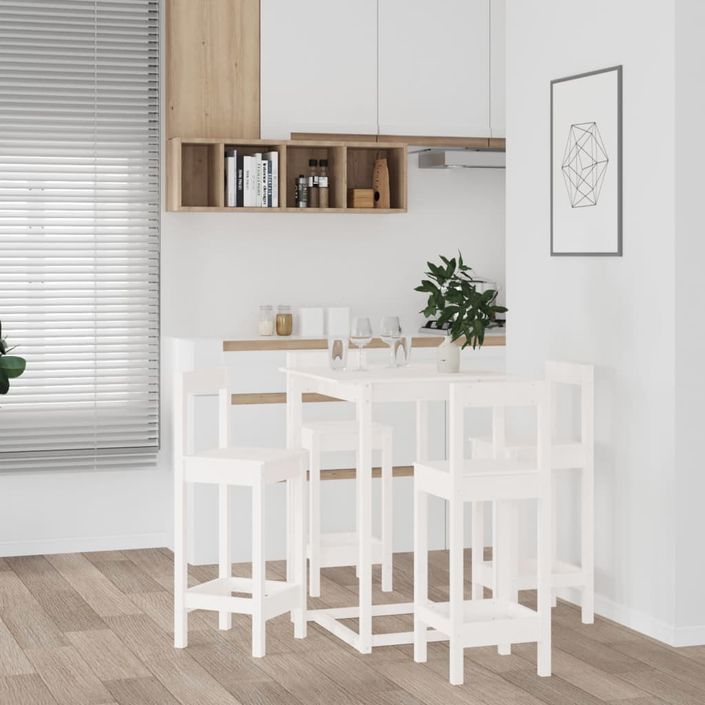 Ensemble de bar 5 pcs Blanc Bois de pin massif - Photo n°6