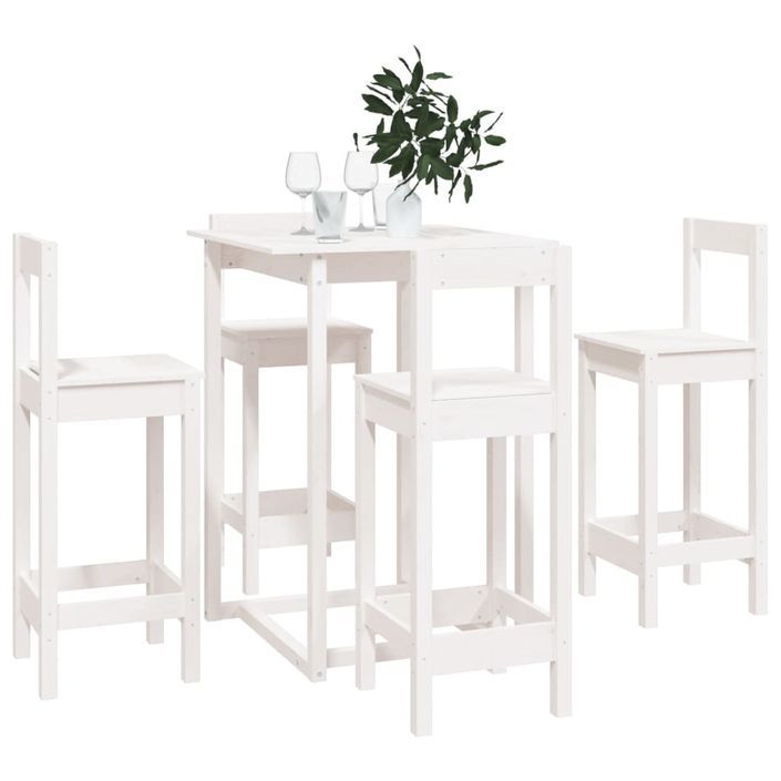 Ensemble de bar 5 pcs Blanc Bois de pin massif - Photo n°7