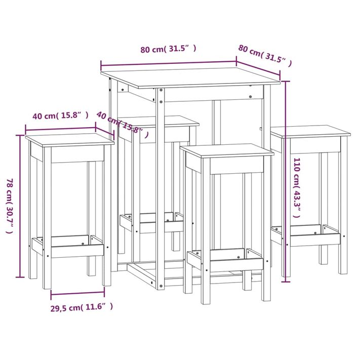 Ensemble de bar 5 pcs Bois de pin massif - Photo n°9