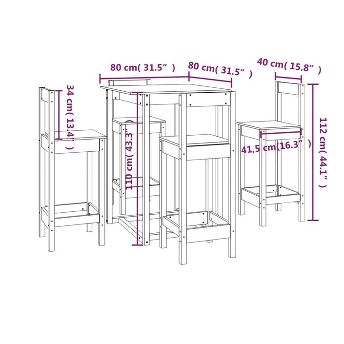 Ensemble de bar 5 pcs Bois de pin massif - Photo n°9