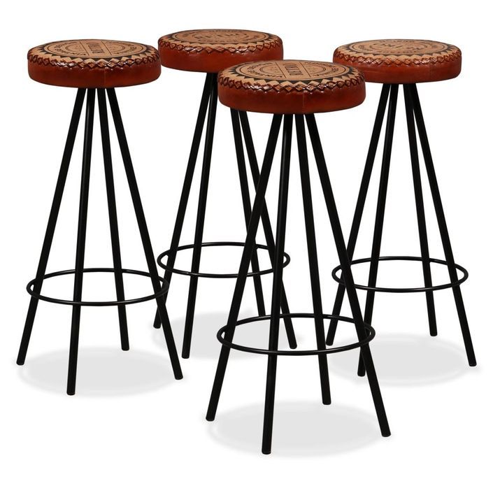 Ensemble de bar 5 pcs Bois de récupération Cuir véritable et toile - Photo n°8