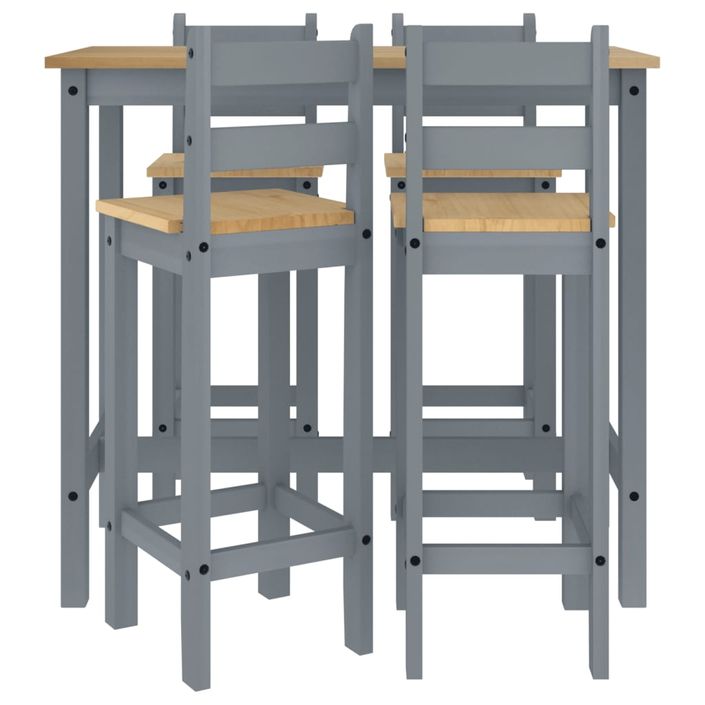 Ensemble de bar 5 pcs Gris Bois de pin massif - Photo n°4