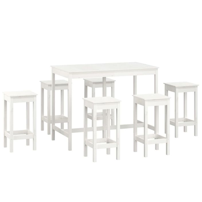 Ensemble de bar 7 pcs Blanc Bois de pin massif - Photo n°2