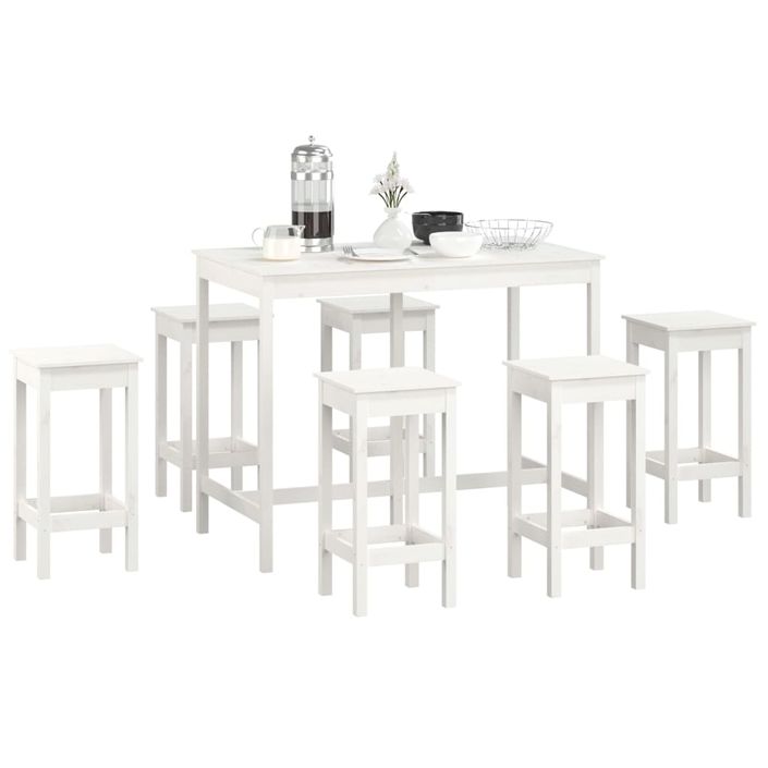 Ensemble de bar 7 pcs Blanc Bois de pin massif - Photo n°6