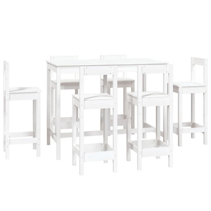 Ensemble de bar 7 pcs Blanc Bois de pin massif - Photo n°2