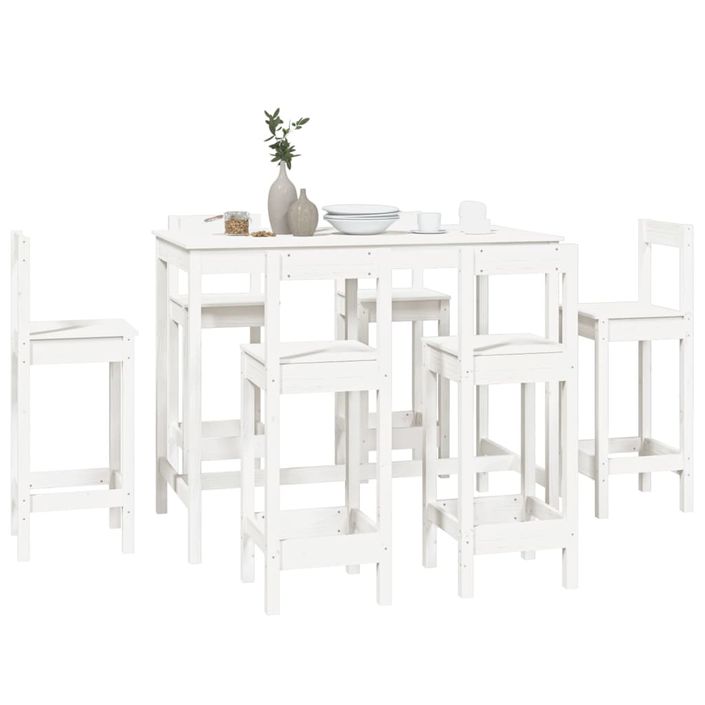 Ensemble de bar 7 pcs Blanc Bois de pin massif - Photo n°7