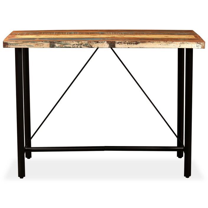 Ensemble de bar 7 pcs Bois de récupération Cuir véritable et toile - Photo n°3