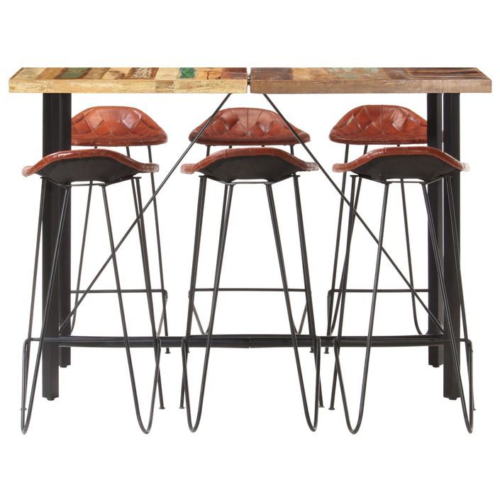 Ensemble de bar 7 pcs Bois de récupération et cuir véritable 2 - Photo n°2