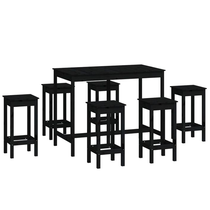 Ensemble de bar 7 pcs Noir Bois de pin massif - Photo n°1