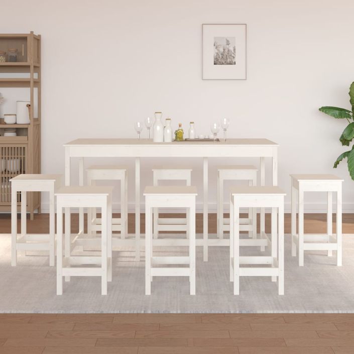 Ensemble de bar 9 pcs Blanc Bois de pin massif - Photo n°1