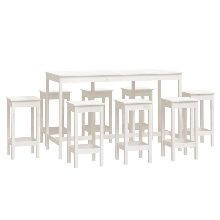 Ensemble de bar 9 pcs Blanc Bois de pin massif - Photo n°2