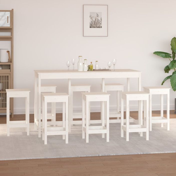 Ensemble de bar 9 pcs Blanc Bois de pin massif - Photo n°6