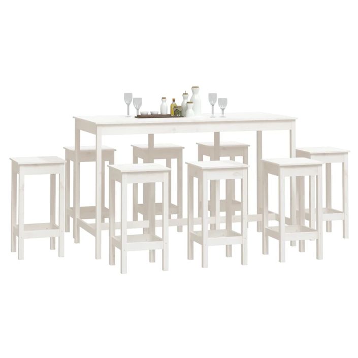 Ensemble de bar 9 pcs Blanc Bois de pin massif - Photo n°7