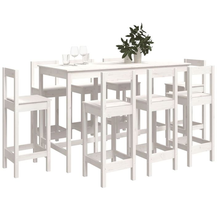 Ensemble de bar 9 pcs Blanc Bois de pin massif - Photo n°7