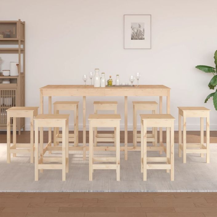 Ensemble de bar 9 pcs Bois de pin massif - Photo n°1