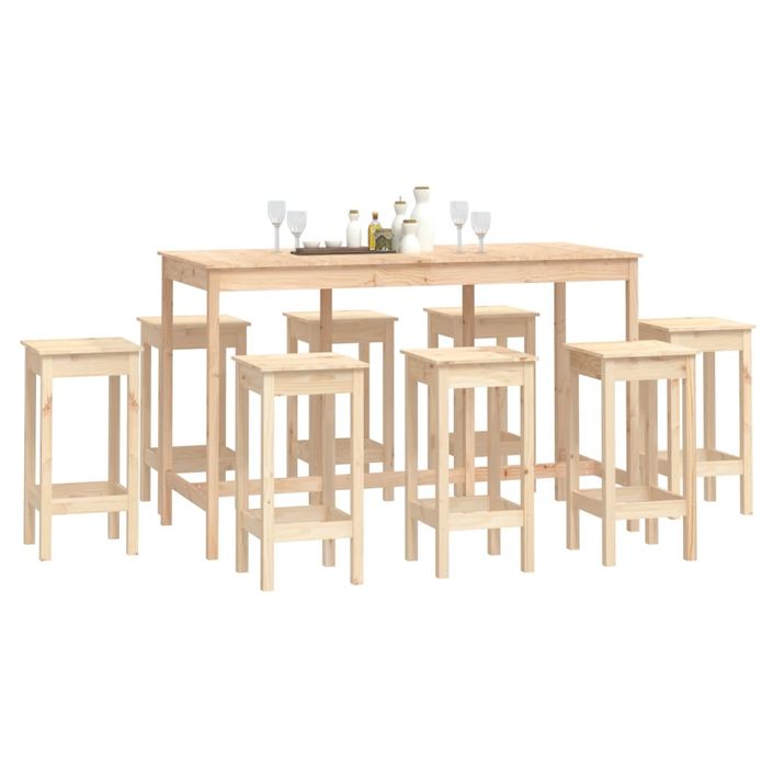 Ensemble de bar 9 pcs Bois de pin massif - Photo n°7