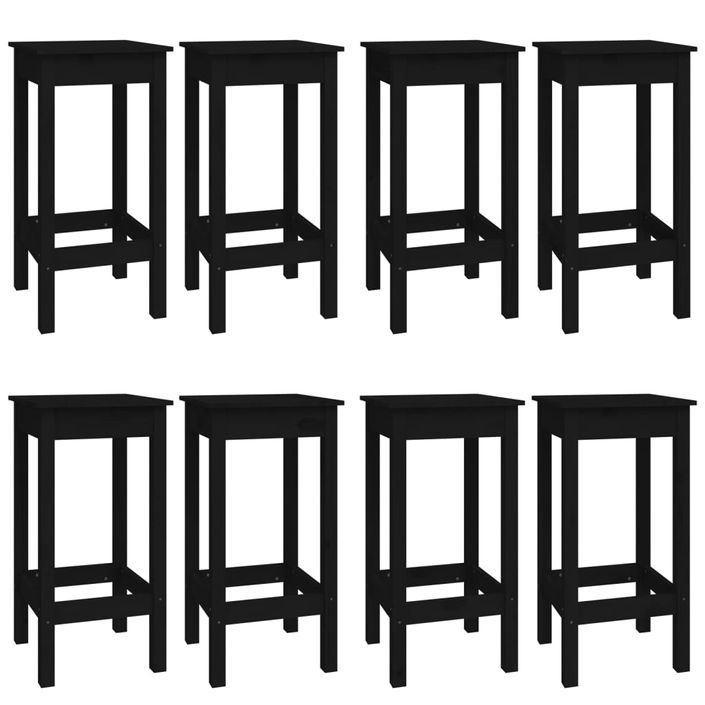 Ensemble de bar 9 pcs Noir Bois de pin massif - Photo n°3