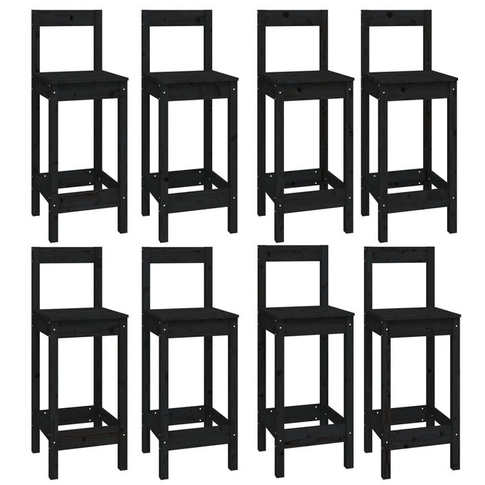 Ensemble de bar 9 pcs Noir Bois de pin massif - Photo n°3