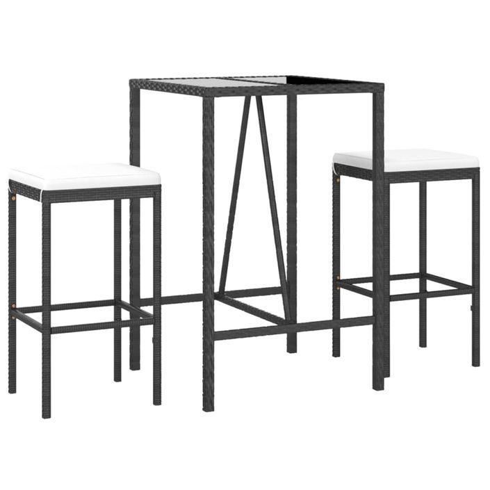 Ensemble de bar de jardin 3 pcs avec coussins noir poly rotin - Photo n°3